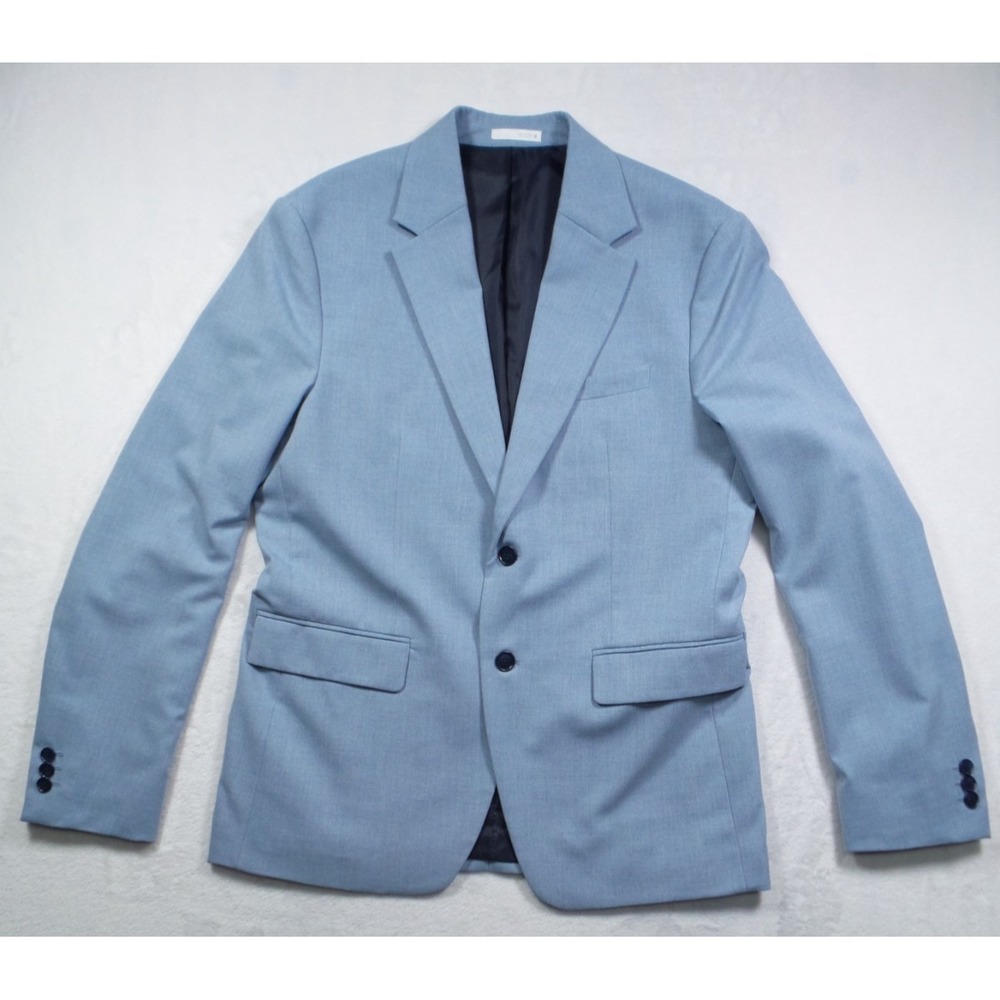 Zara Blazer Mens Size 40 Blue Jacket Slim Fit Two Button Double Vented